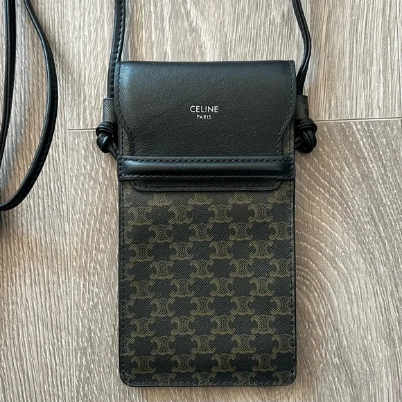 Celine × Hedi Slimane PHONE POUCH Bag WITH FLAP IN TRIOMPHE CANVAS AND LAMBSKIN - Picture 2 of 11